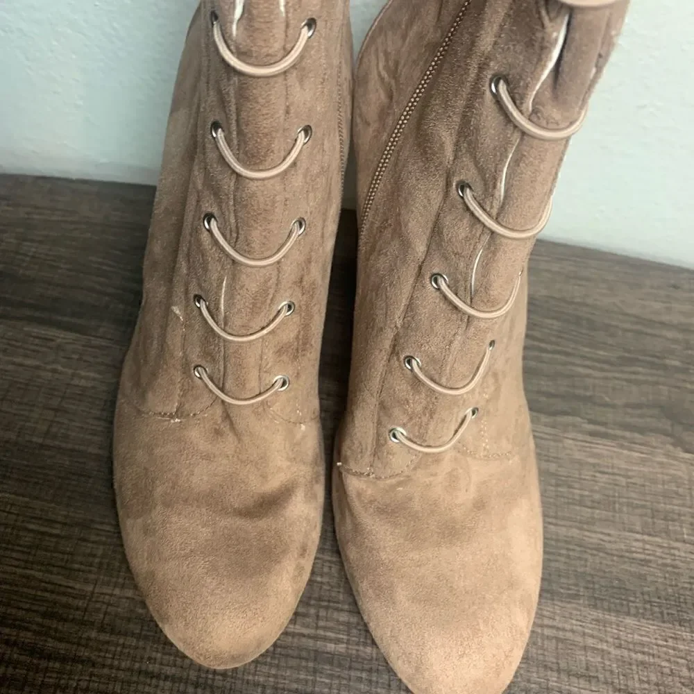Chinese Laundry Tan Suede Over the Knee Boots tie in front 9